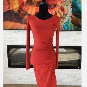 $425 KIMBERLY OVITZ DAICHI DRESS KNEE LENGHT BODYCON ORANGE RED RUST XS 2